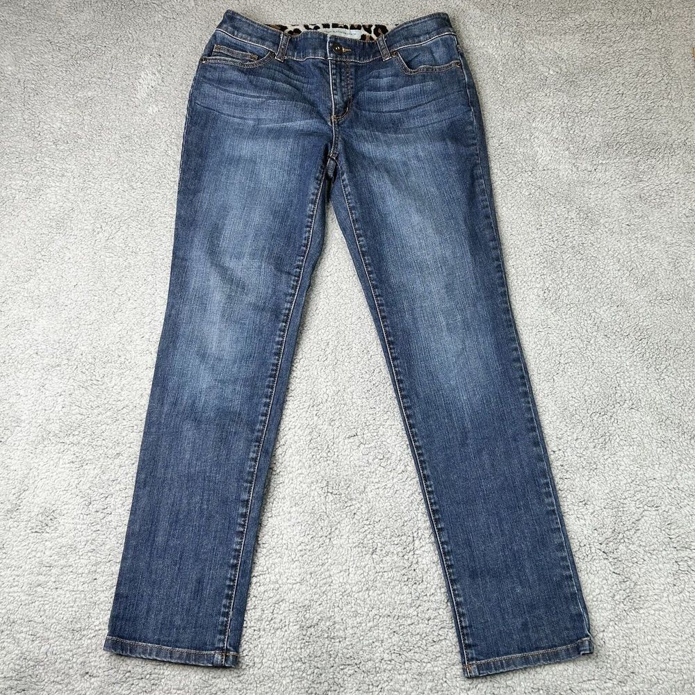 Chicos Jeans Womens 0 US Small/4 Platinum Denim Roll Up Animal Print Lined